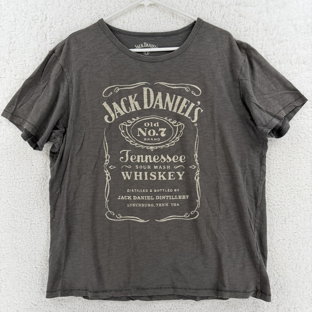 Lucky Brand Jack Daniels Shirt Mens Large Gray Whiskey Graphic Tee T-Shirt